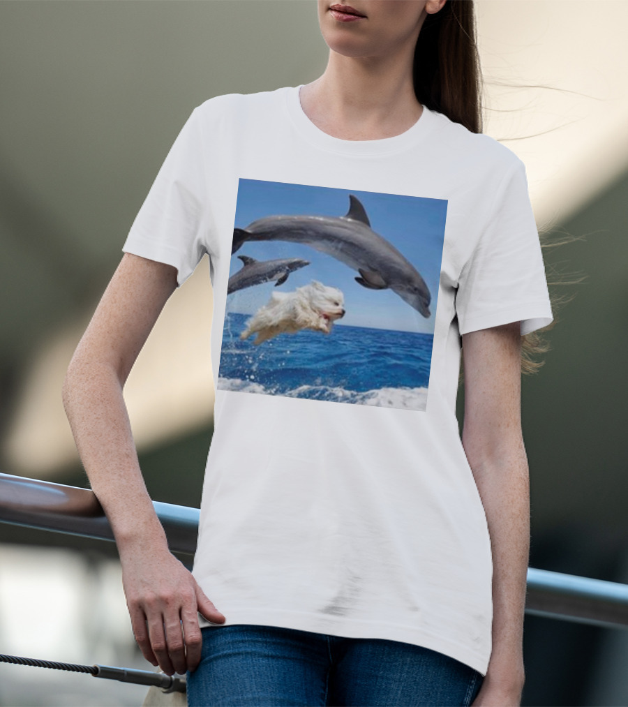 Dog Diving With Dolphins In Ocean T-Shirt