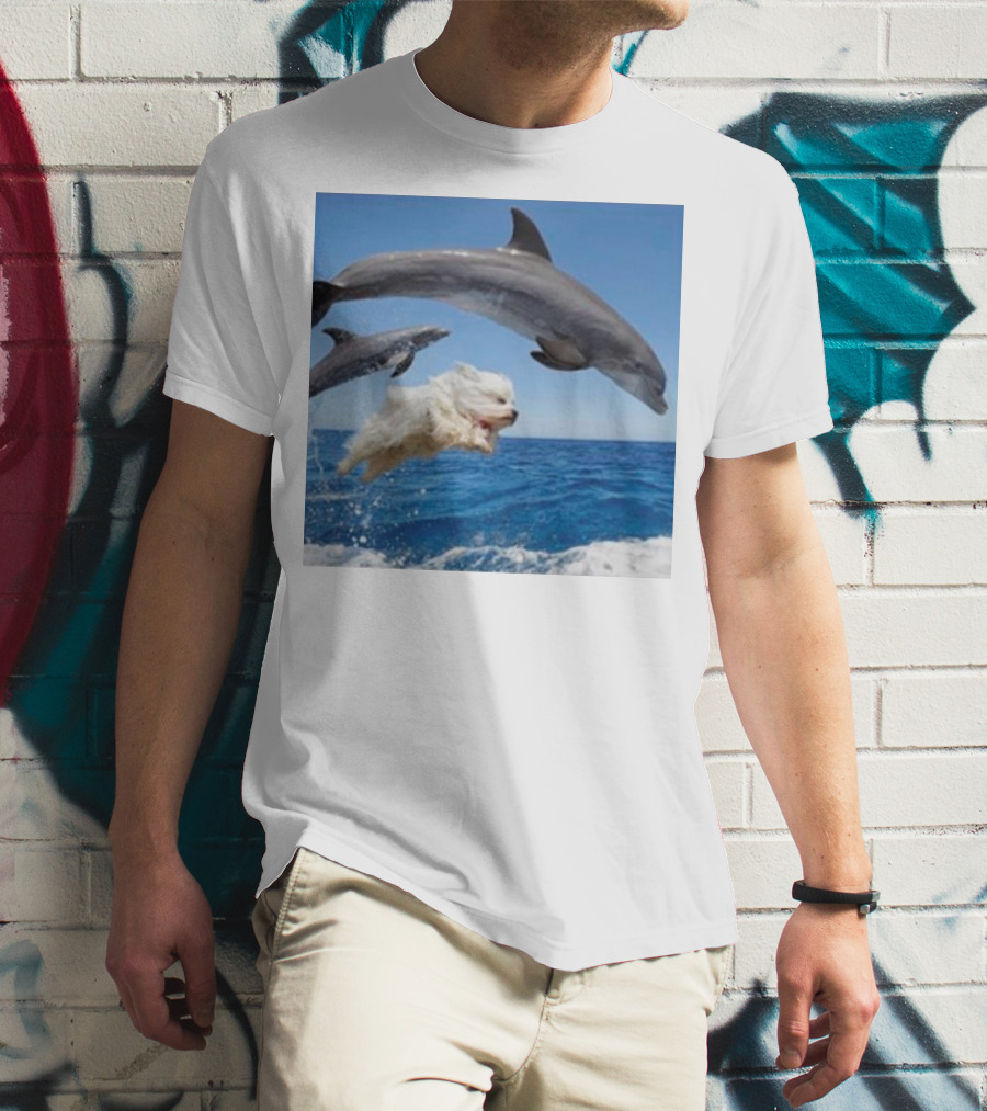 Dog Diving With Dolphins In Ocean T-Shirt
