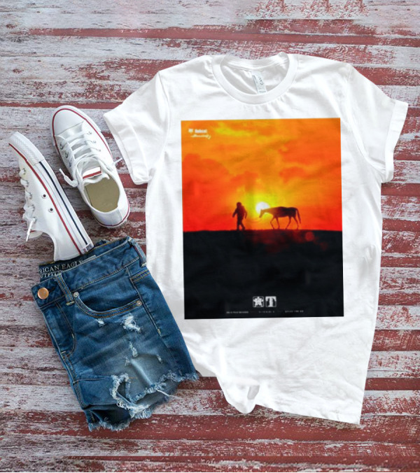Houston Sunset Astronaut With Horse In Space City Meets Wild West T-Shirt