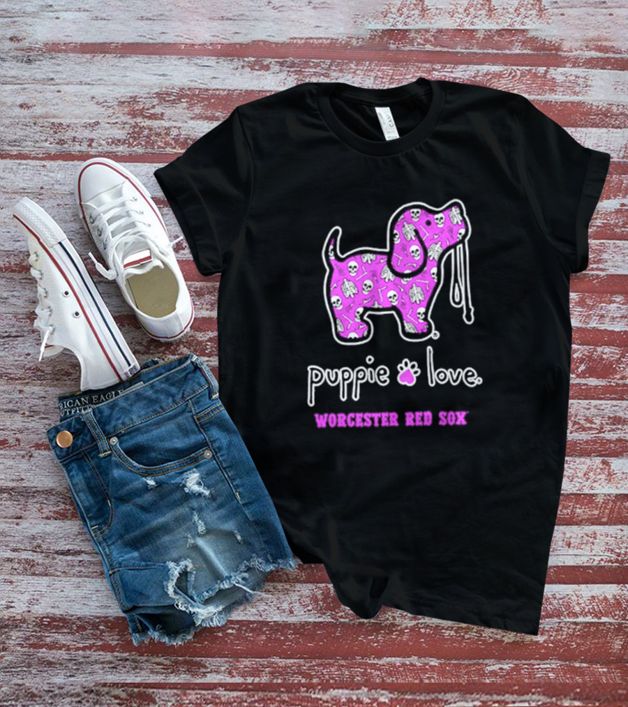 Puppie Love Worcester Red Sox Pink Heart Dog T-Shirt