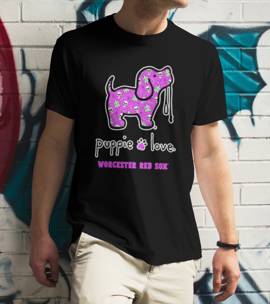Puppie Love Worcester Red Sox Pink Heart Dog T-Shirt