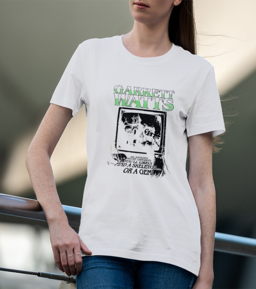 Garrett Watts Haunted Ghosts Skeleton Gem TV House Image T-Shirt