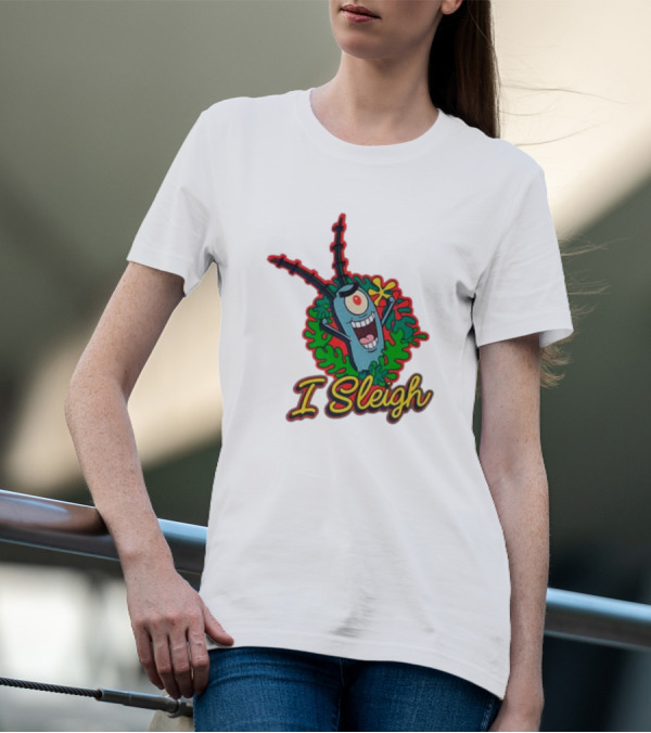 SpongeBob SquarePants Plankton I Sleigh Christmas Holiday Wreath T-Shirt