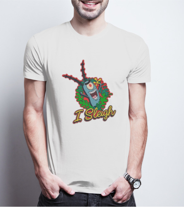 SpongeBob SquarePants Plankton I Sleigh Christmas Holiday Wreath T-Shirt