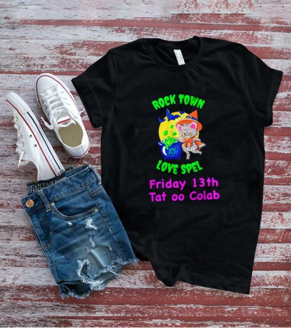 Rock Town Love Spell Friday 13th Tattoo Collab Cat Pumpkin Moon T-Shirt