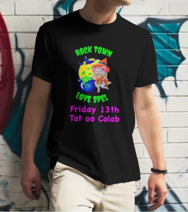 Rock Town Love Spell Friday 13th Tattoo Collab Cat Pumpkin Moon T-Shirt