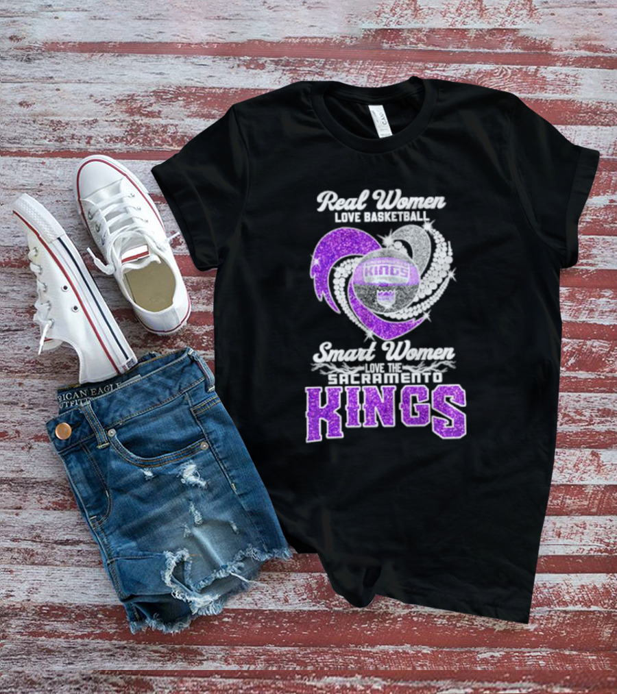 Real Women Love Basketball Smart Women Love The Sacramento Kings Kings Logo Basketball T-Shirt