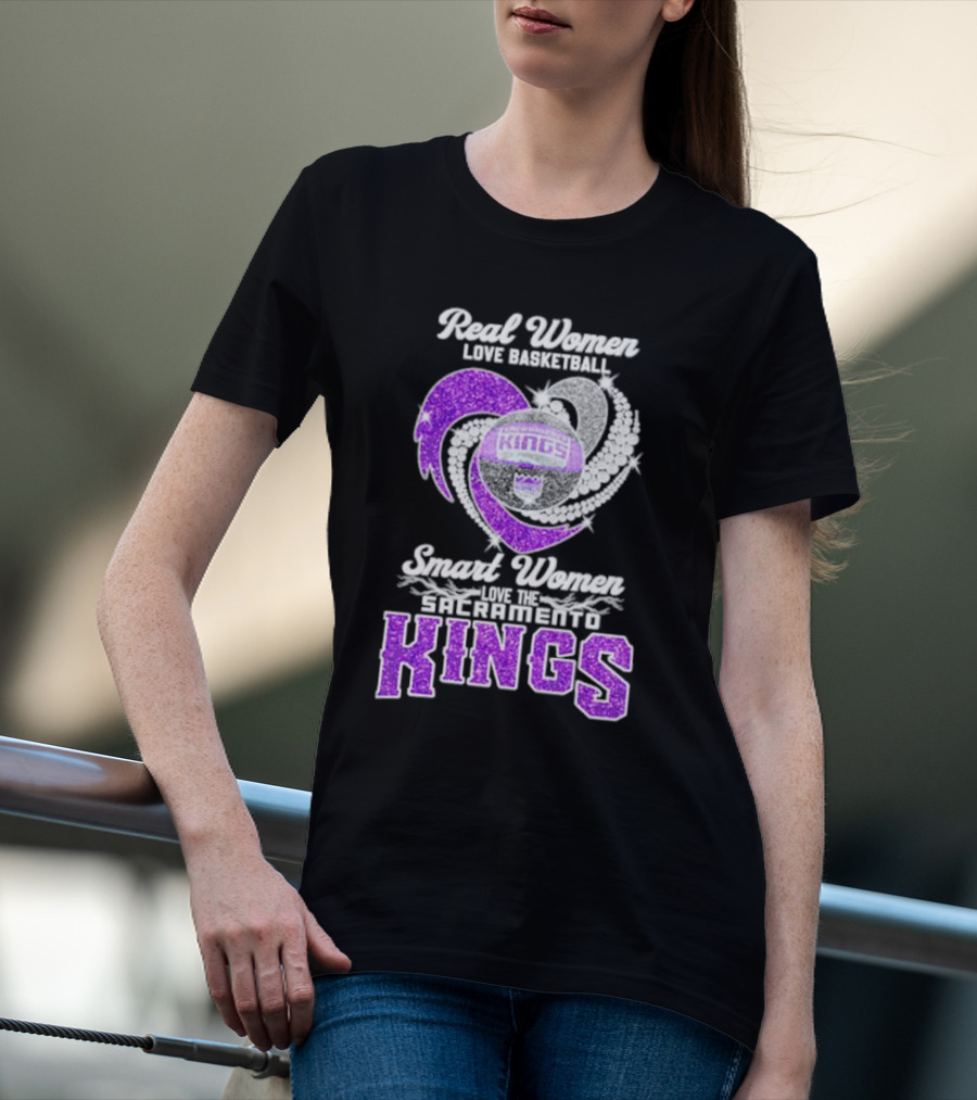 Real Women Love Basketball Smart Women Love The Sacramento Kings Kings Logo Basketball T-Shirt