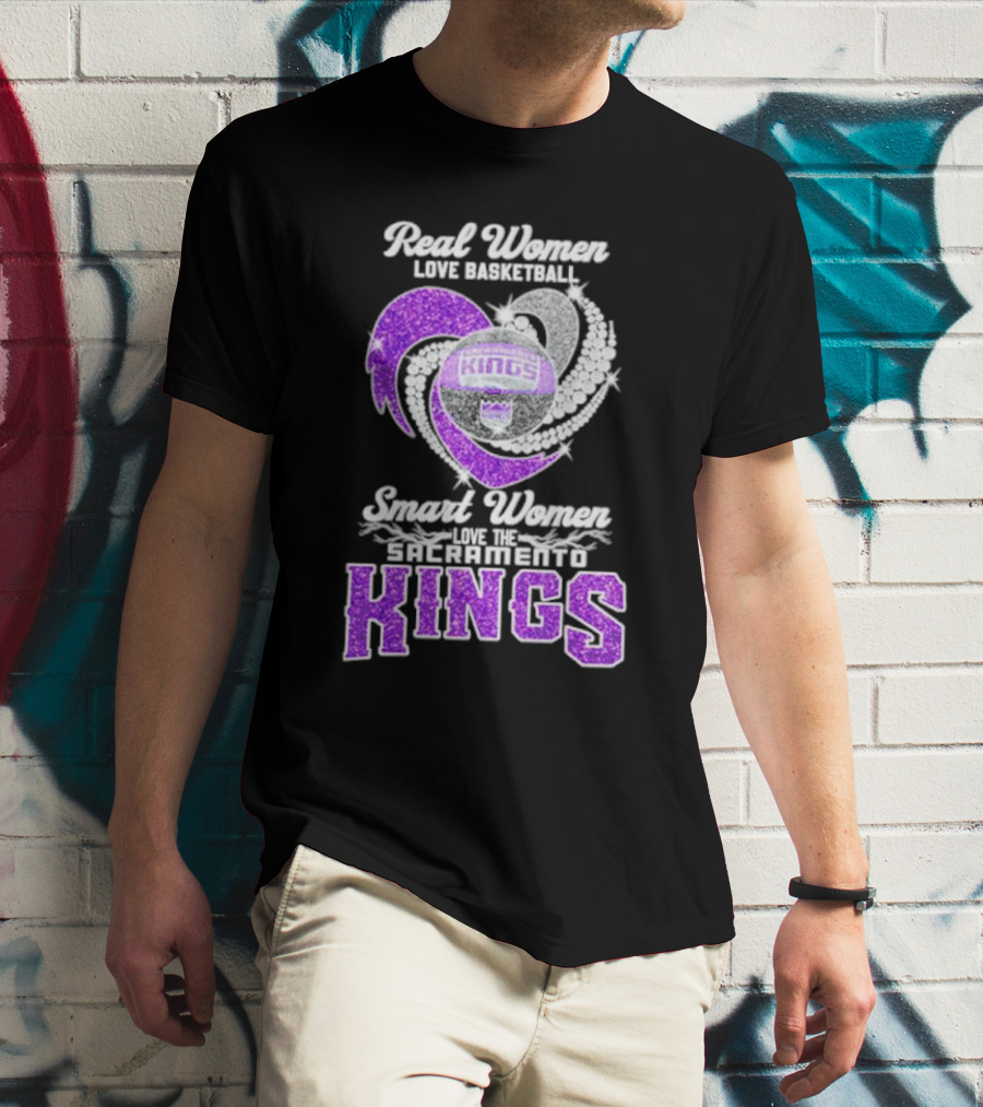 Real Women Love Basketball Smart Women Love The Sacramento Kings Kings Logo Basketball T-Shirt
