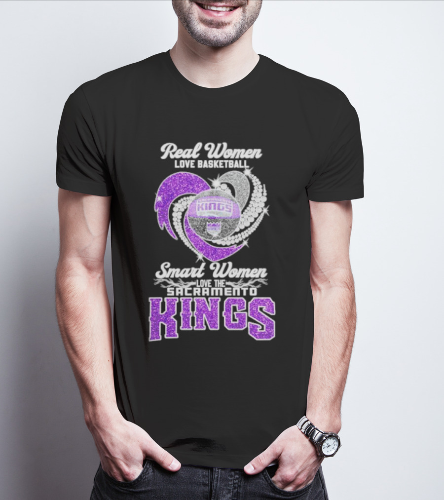Real Women Love Basketball Smart Women Love The Sacramento Kings Kings Logo Basketball T-Shirt