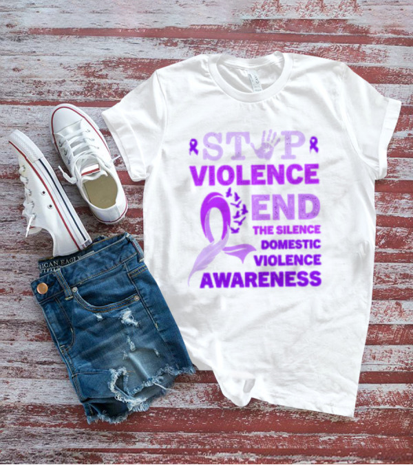 Stop Violence End The Silence Domestic Violence Awareness Purple T-Shirt