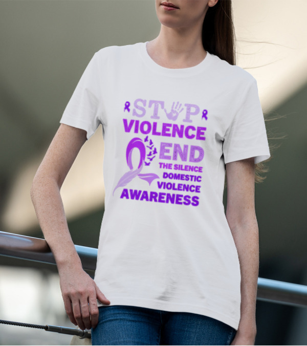 Stop Violence End The Silence Domestic Violence Awareness Purple T-Shirt