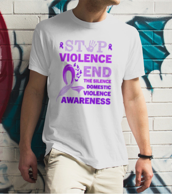 Stop Violence End The Silence Domestic Violence Awareness Purple T-Shirt