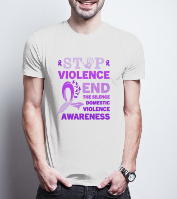 Stop Violence End The Silence Domestic Violence Awareness Purple T-Shirt