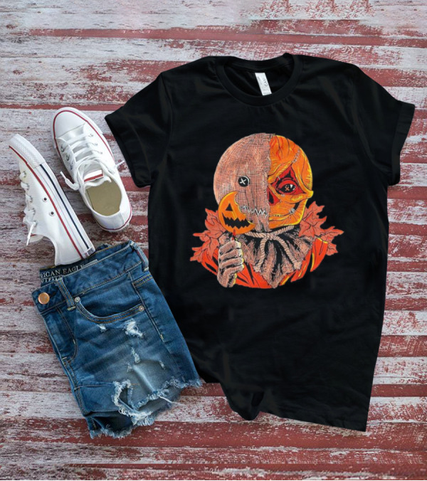 Horrors Of Halloween Trick R Treat Pumpkin Skull Mask T-Shirt