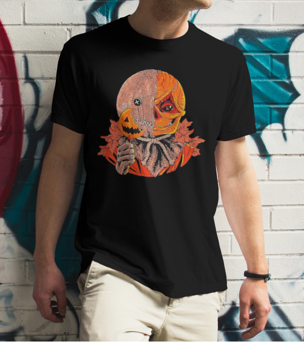 Horrors Of Halloween Trick R Treat Pumpkin Skull Mask T-Shirt