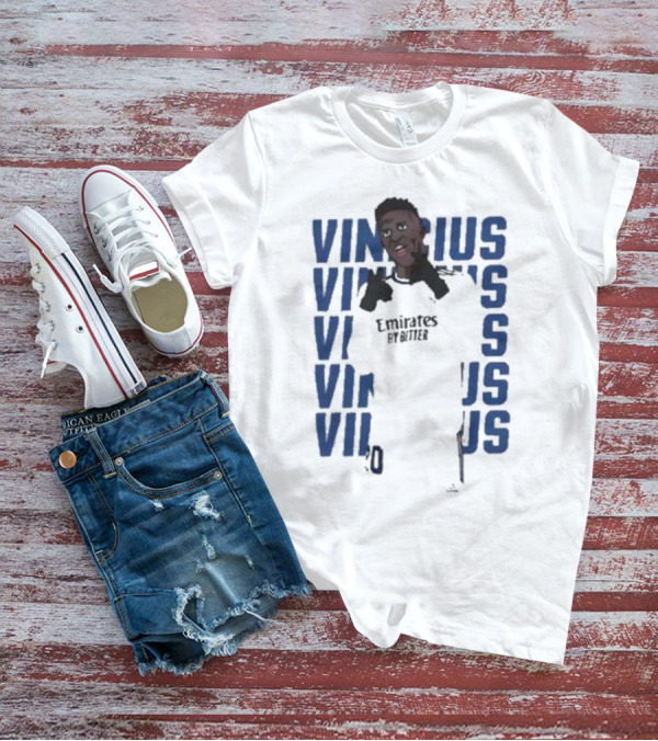 Vinicius Junior Portrait With Textured Blue Repeated Name T-Shirt