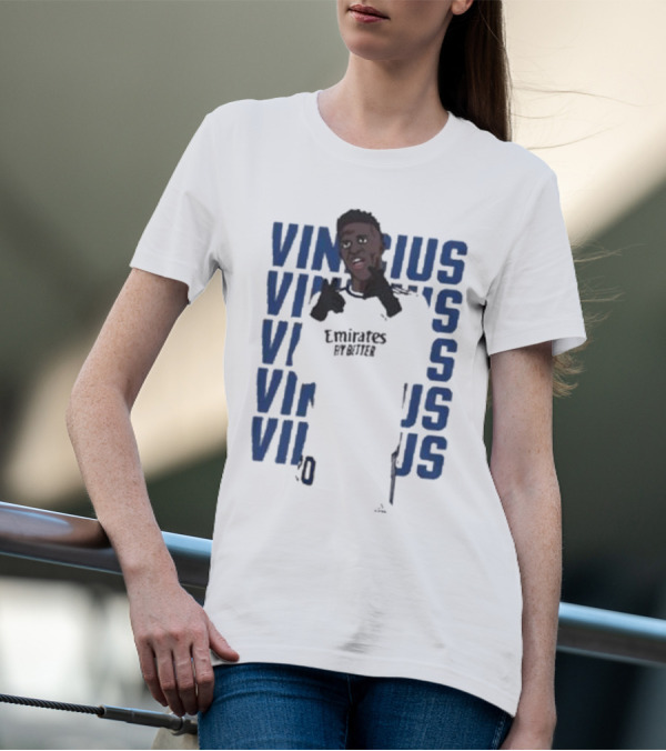 Vinicius Junior Portrait With Textured Blue Repeated Name T-Shirt