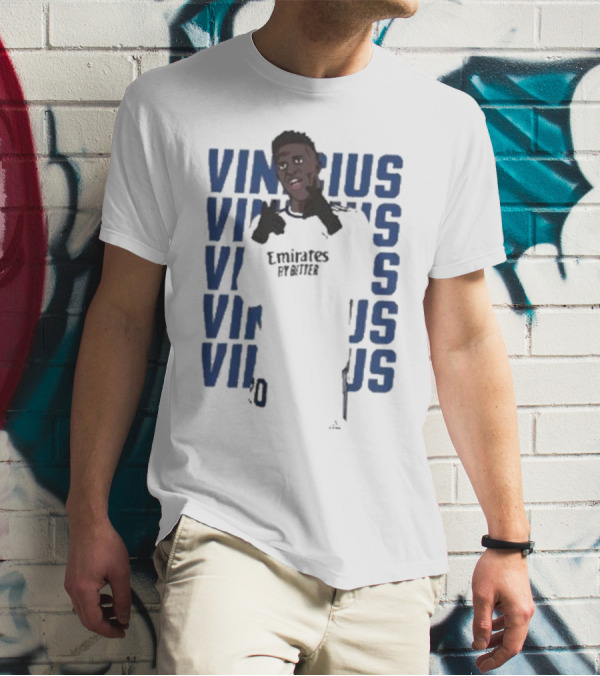 Vinicius Junior Portrait With Textured Blue Repeated Name T-Shirt