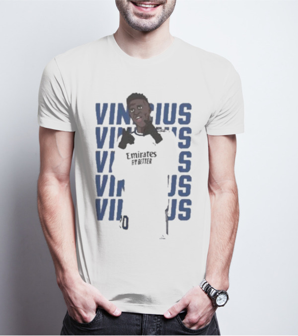 Vinicius Junior Portrait With Textured Blue Repeated Name T-Shirt