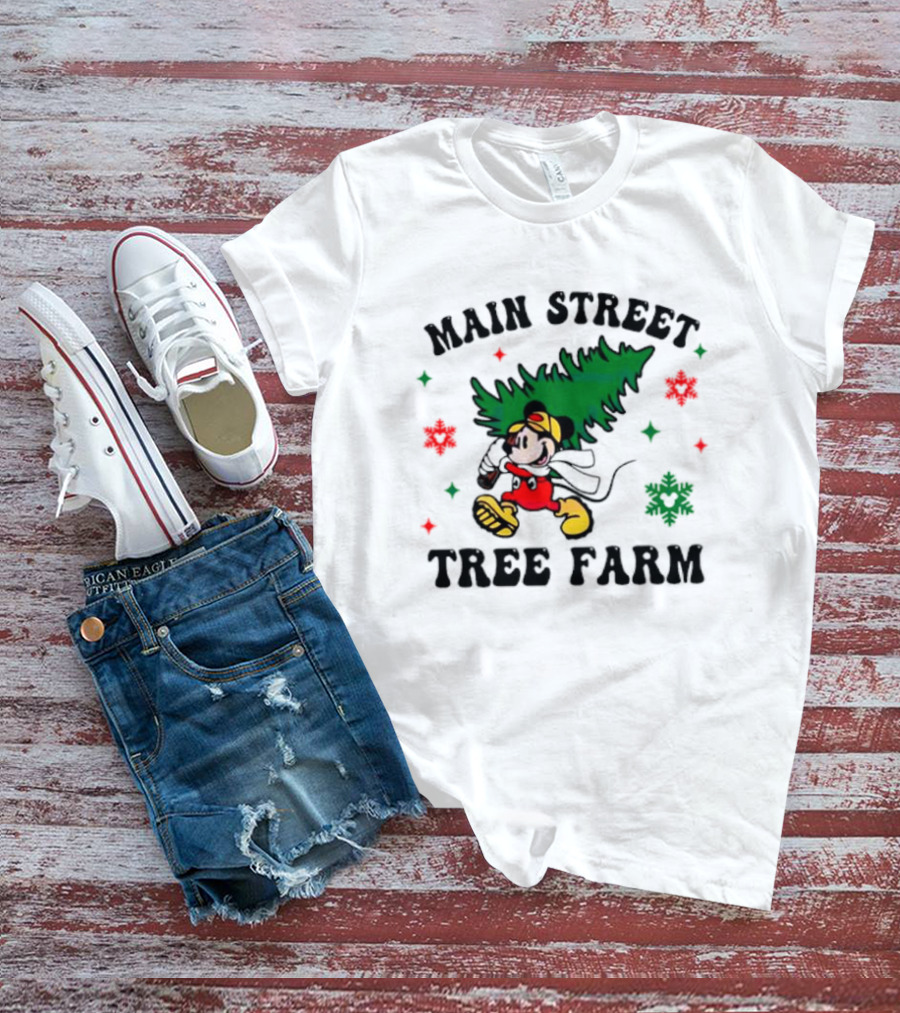 Mickey Main Street Tree Farm Vintage Christmas Snowflakes T-Shirt