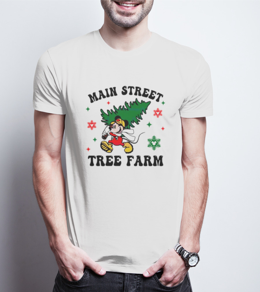 Mickey Main Street Tree Farm Vintage Christmas Snowflakes T-Shirt