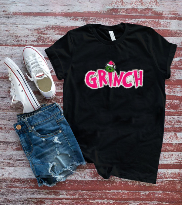 Grinch Santa Hat Pink T-Shirt