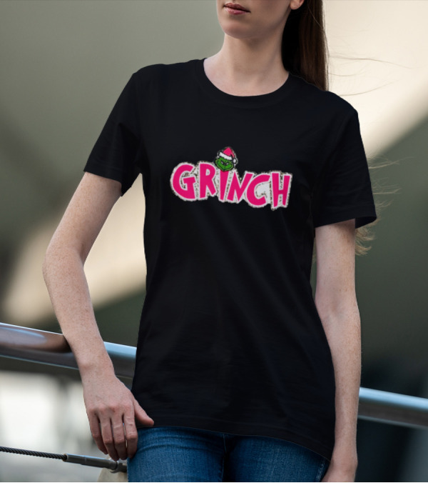 Grinch Santa Hat Pink T-Shirt
