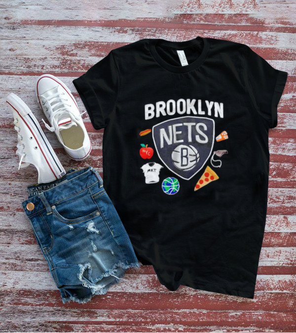Brooklyn Nets NBA Claymation NYC Basketball Pizza Hot Dog Apple Icons T-Shirt