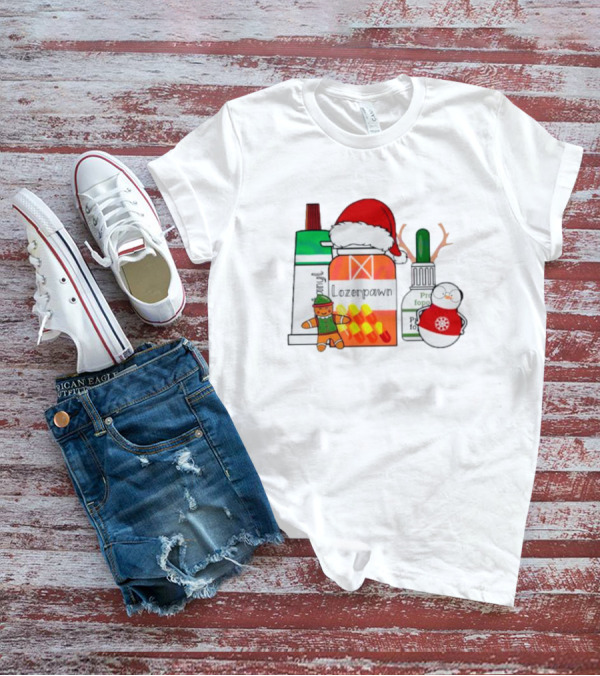 Christmas Pharmacy Technician Santa Hat Pill Bottles Gingerbread Snowman T-Shirt