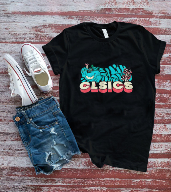 CLSICS Smiling Blue Striped Cat Fun Mushrooms T-Shirt