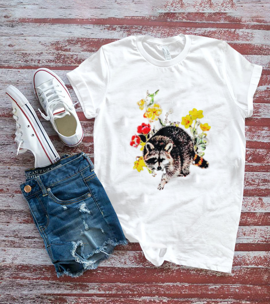Raccoon With Vibrant Floral Arrangement T-Shirt