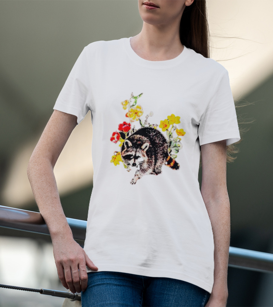 Raccoon With Vibrant Floral Arrangement T-Shirt