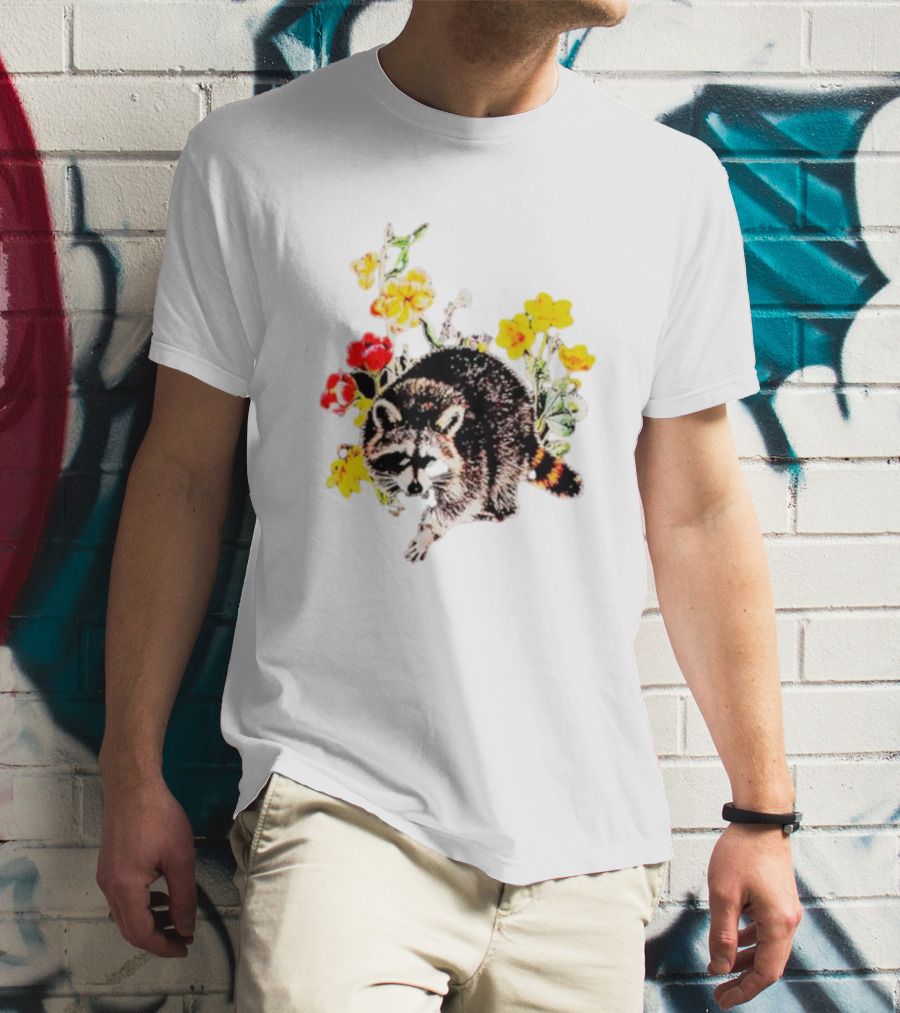Raccoon With Vibrant Floral Arrangement T-Shirt