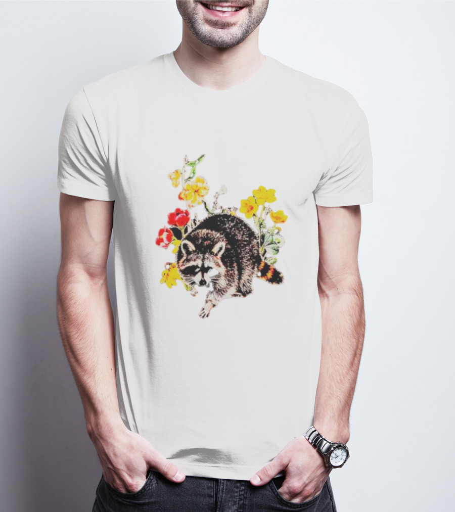 Raccoon With Vibrant Floral Arrangement T-Shirt
