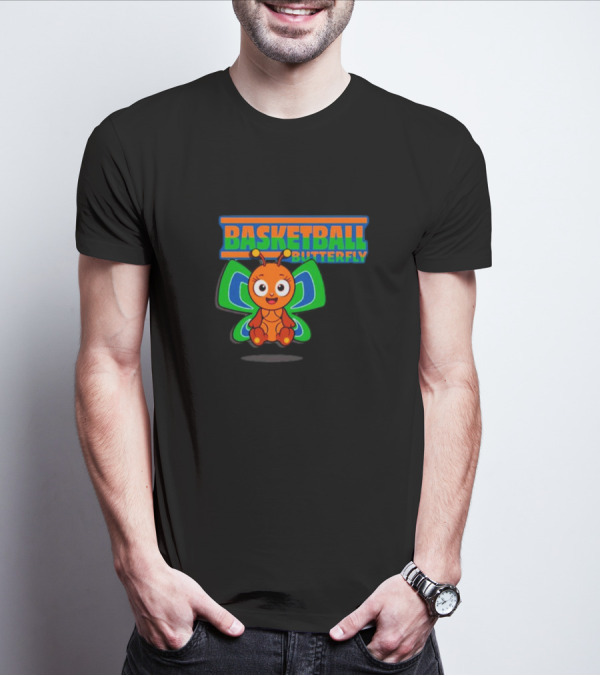 Basketball Butterfly Adorable Cartoon Character With Neon Colors T-Shirt