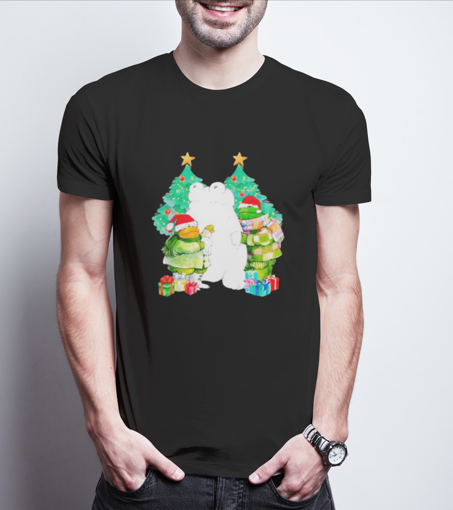 Frog And Toad Christmas Trees Presents Holiday Scene T-Shirt