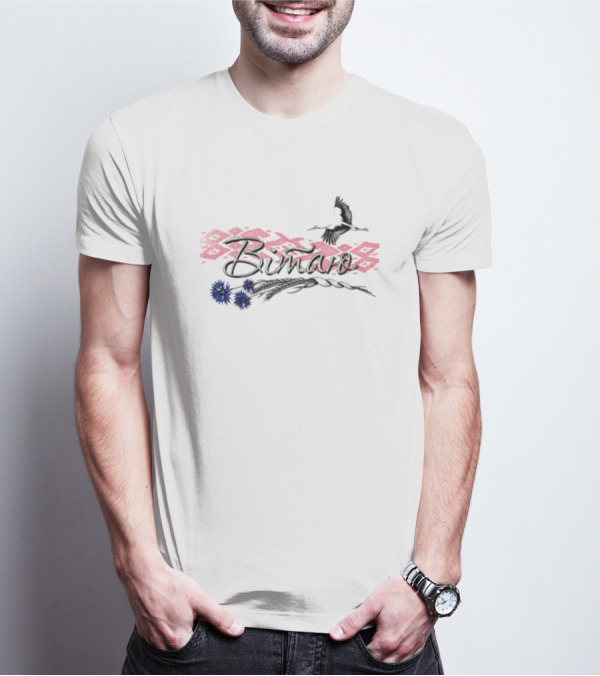 Belarusian Bird With Pink Pattern And Blue Flowers T-Shirt