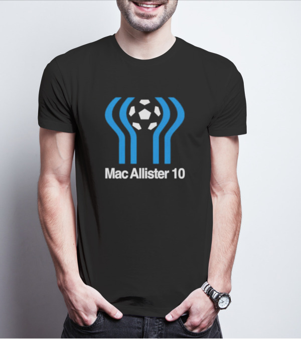 Mac Allister 10 Retro Soccer Ball Blue Stripes T-Shirt