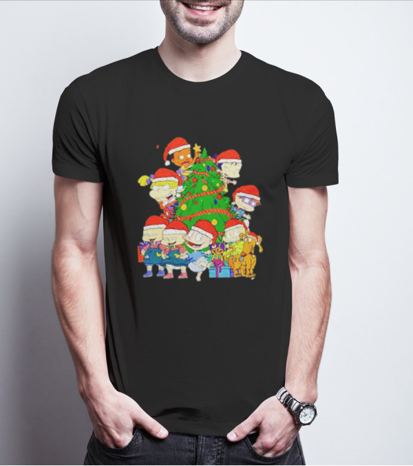 Rugrats Characters In Santa Hats Around Christmas Tree Movie Scene T-Shirt