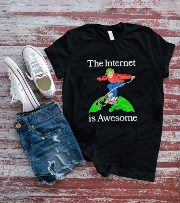 The Internet Is Awesome Skateboarding On Keyboard Over Earth T-Shirt
