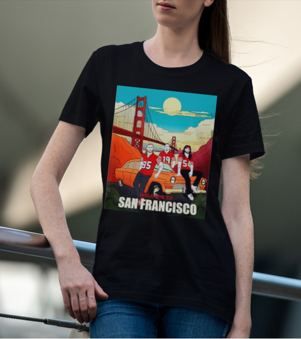 Welcome To San Francisco Golden Gate Bridge Vintage Car Football Jerseys T-Shirt