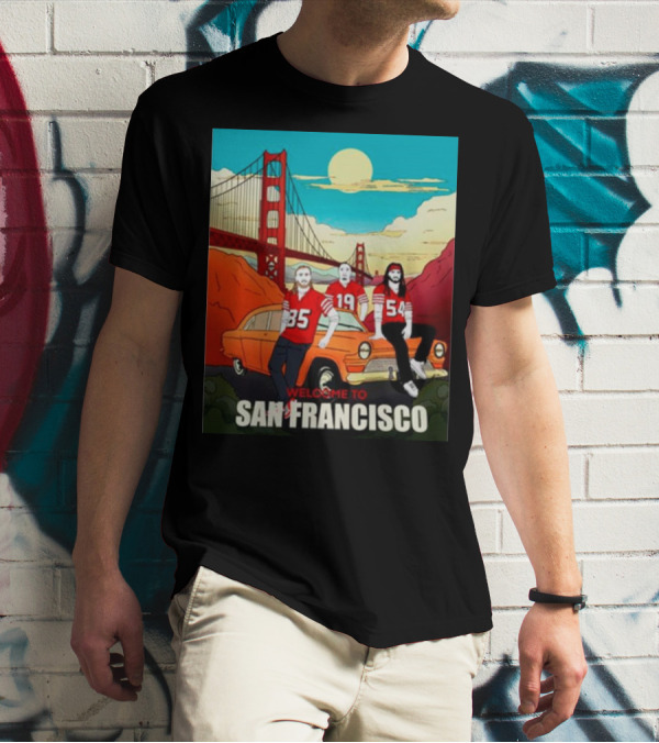 Welcome To San Francisco Golden Gate Bridge Vintage Car Football Jerseys T-Shirt