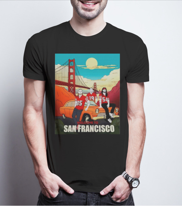 Welcome To San Francisco Golden Gate Bridge Vintage Car Football Jerseys T-Shirt