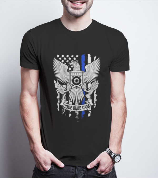 Code Blue Cam Eagle With USA Flag Elements And Thin Blue Line T-Shirt