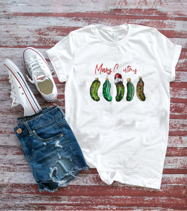 Merry Christmas Funny Pickles With Santa Hat T-Shirt