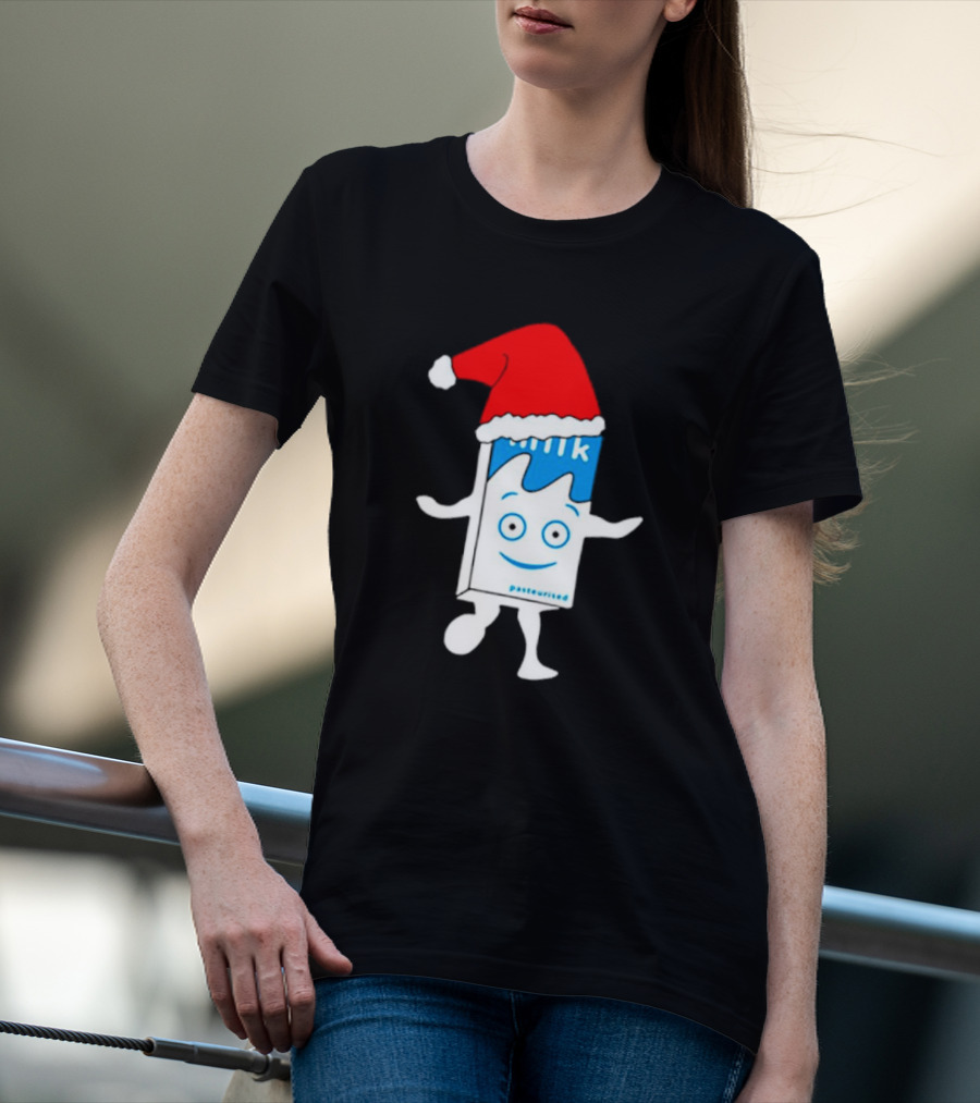 Sana Pasteurized Milk Carton With Christmas Santa Hat T-Shirt