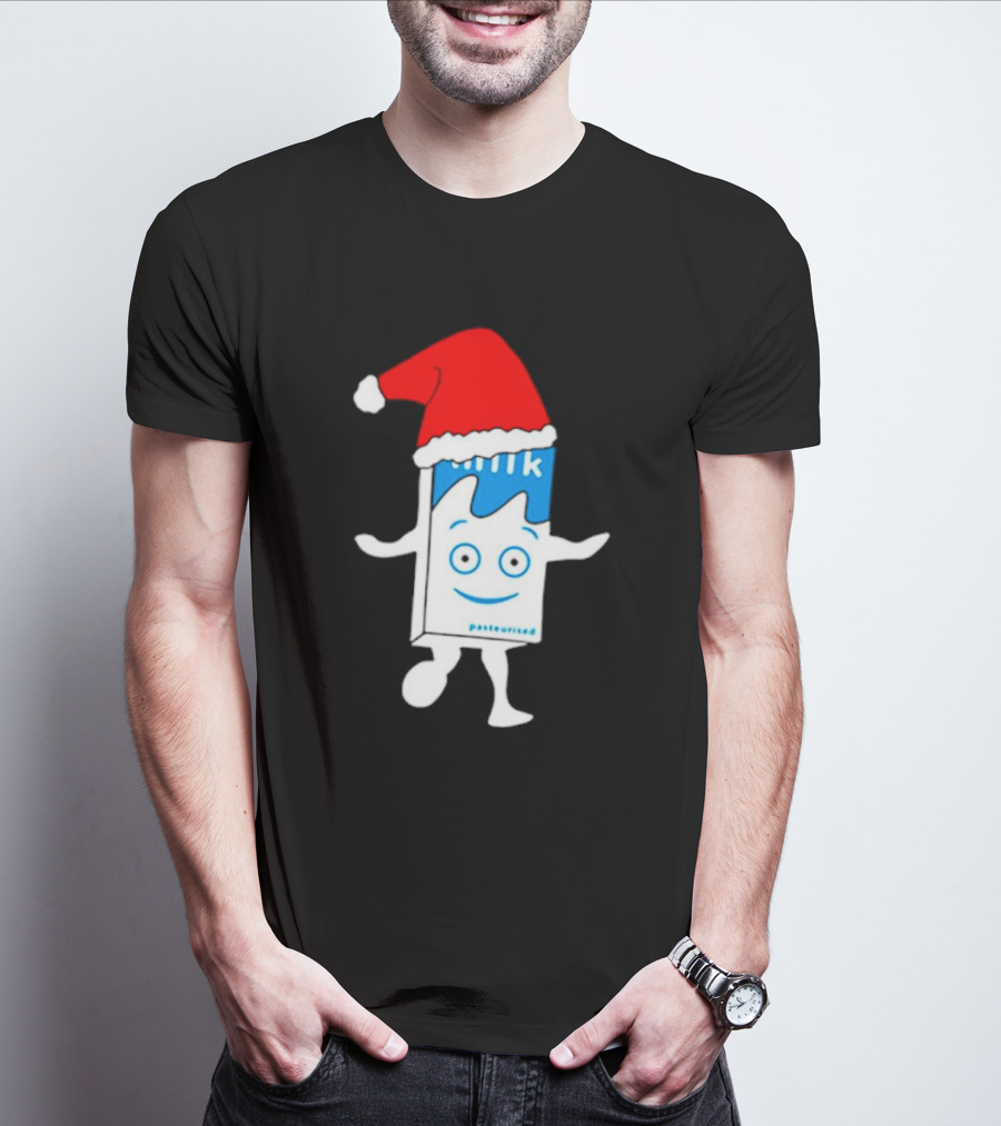 Sana Pasteurized Milk Carton With Christmas Santa Hat T-Shirt