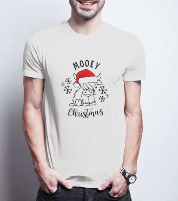 Mooey Christmas Santa Hat Snowflakes T-Shirt