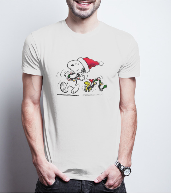 Snoopy Santa Christmas Lights With Woodstock T-Shirt